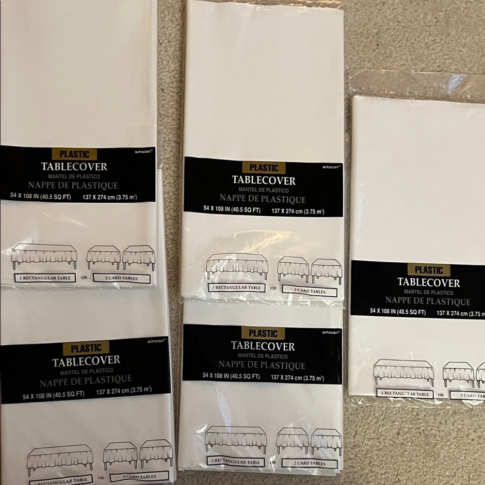 Bundle of 5 Amscan White Plastic Table Covers - NWT